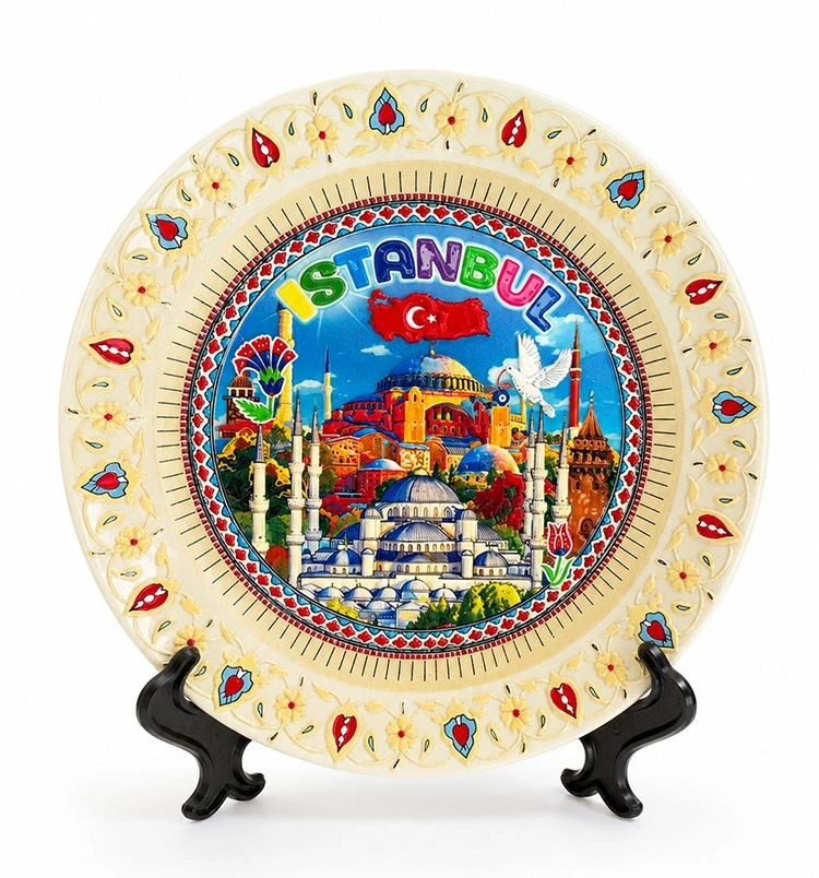İstanbul Temalı Porselen Dekoratif Tabak 12 Cm