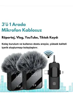 F11 Yüksek Kalite Profesyonel 3 In 1 Kablosuz Taşınabilir Yaka Mikrofonu Tüylü