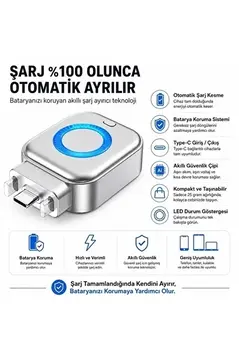 Akım Korumalı Type-c Akıllı Şarj Ayırıcı Otomatik Şarj Kesici Batarya Koruma Adaptörü Hızlı Şarj Destekli