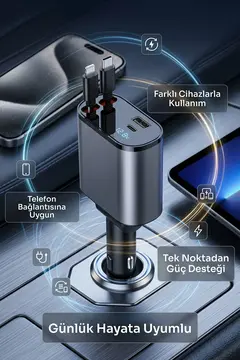 120w Hızlı Araç Şarj Cihazı | Çift Usb-c + Usb 3 Port Pd Hızlı Şarj Adaptörü