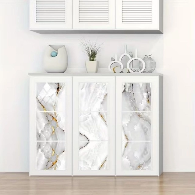 Vinil Beyaz Mermer Desenli Alüminyum Plastik Duvar Sticker (30x30)
