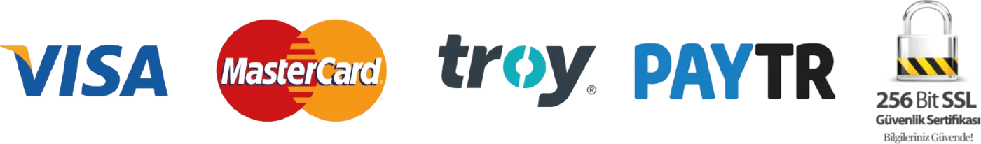 Visa, Mastercard, Troy, PayTR ile 256 Bit SSL güvenli ödeme